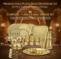 Premium 70 - Piece Pure Brass Dinner Set | Hammered Design - CROCKERY WALA AND COMPANY