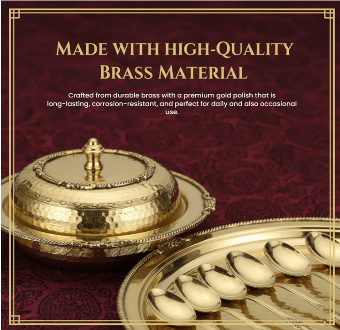 Premium 70 - Piece Pure Brass Dinner Set | Hammered Design - CROCKERY WALA AND COMPANY