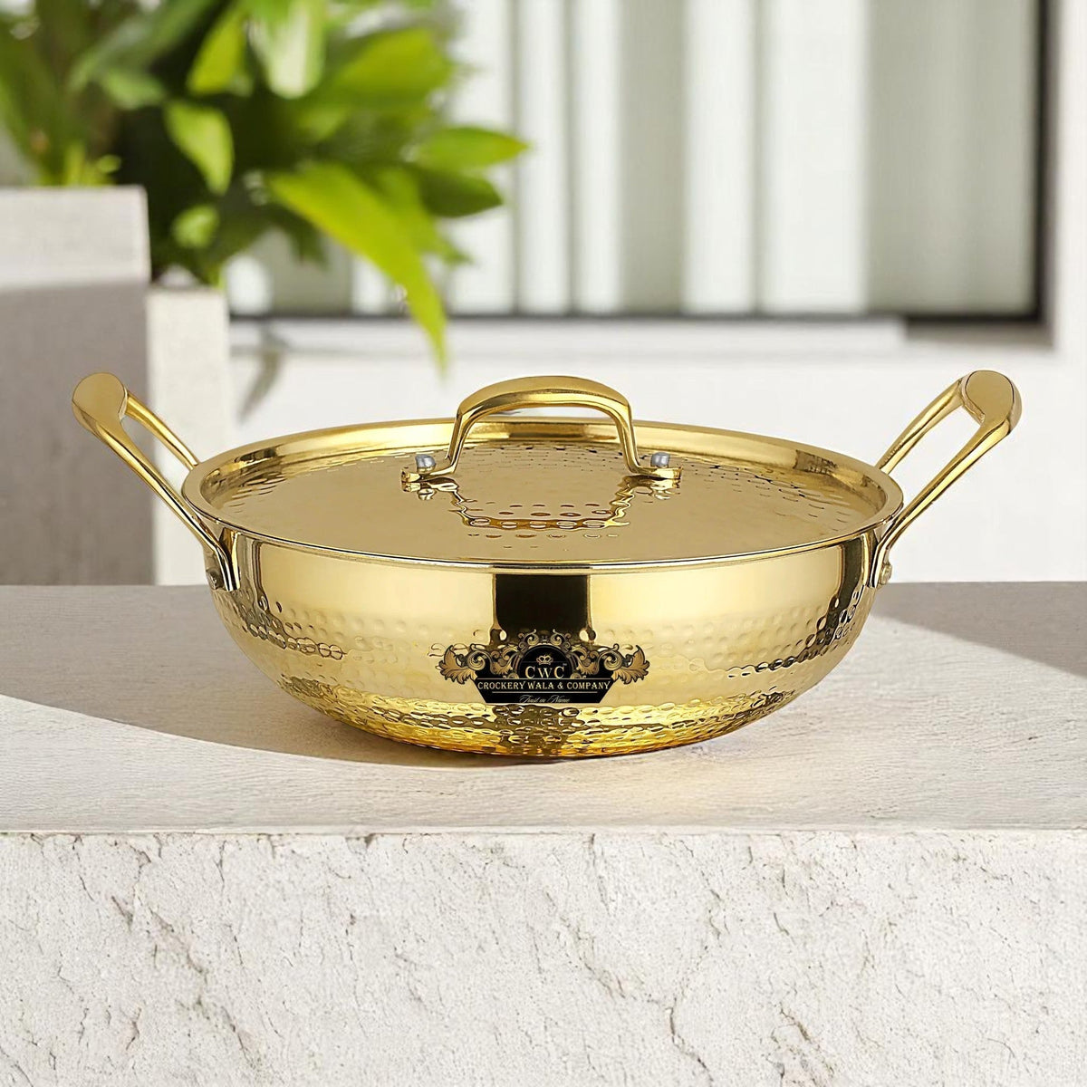 Premium Brass Karhai With Lid Tinned Inside Finish - CROCKERY WALA AND COMPANY