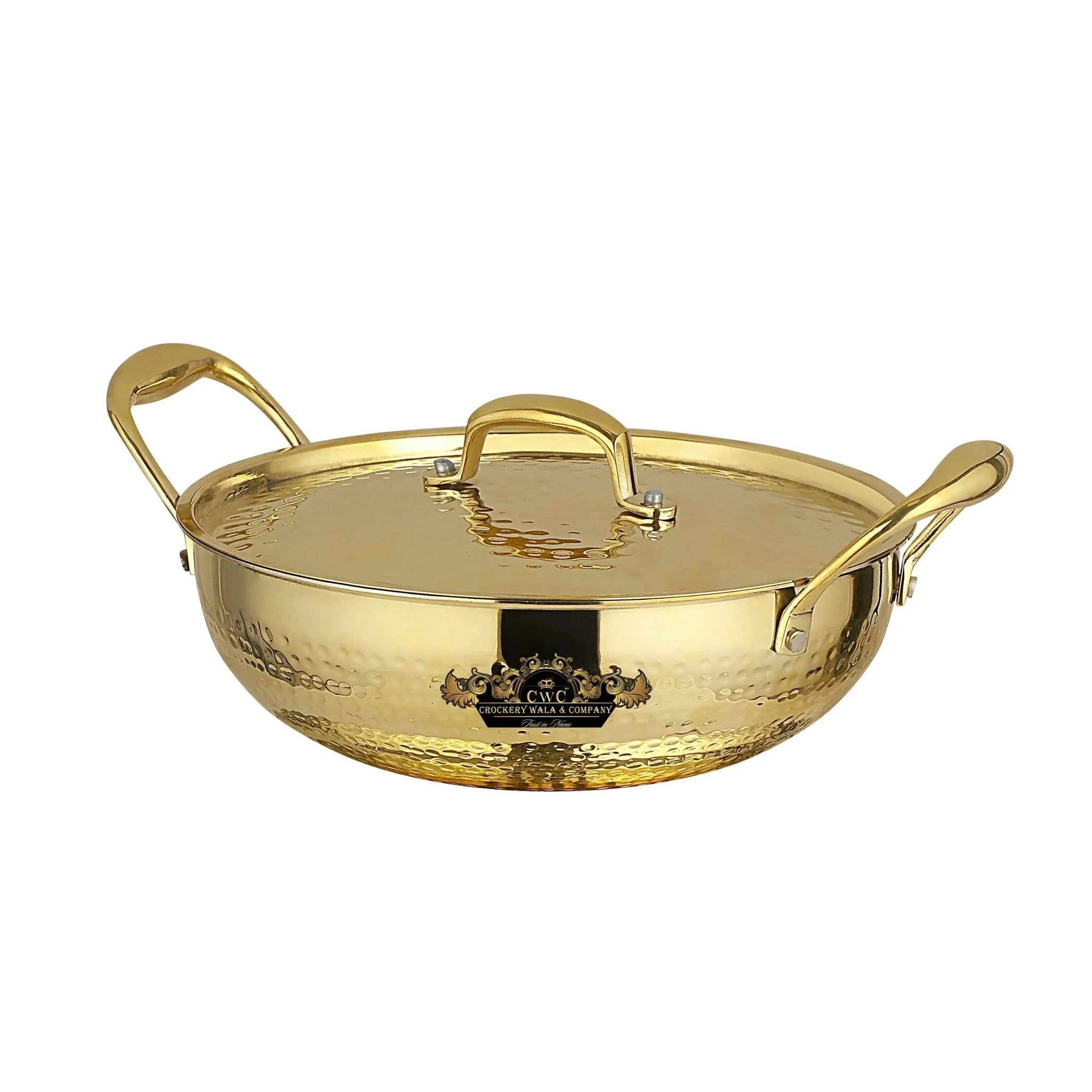 Premium Brass Karhai With Lid Tinned Inside Finish - CROCKERY WALA AND COMPANY