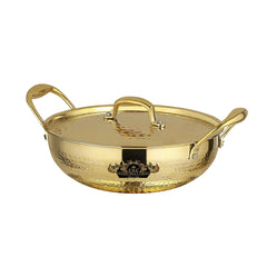 Premium Brass Karhai With Lid Tinned Inside Finish - CROCKERY WALA AND COMPANY