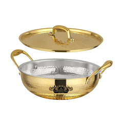 Premium Brass Karhai With Lid Tinned Inside Finish - CROCKERY WALA AND COMPANY