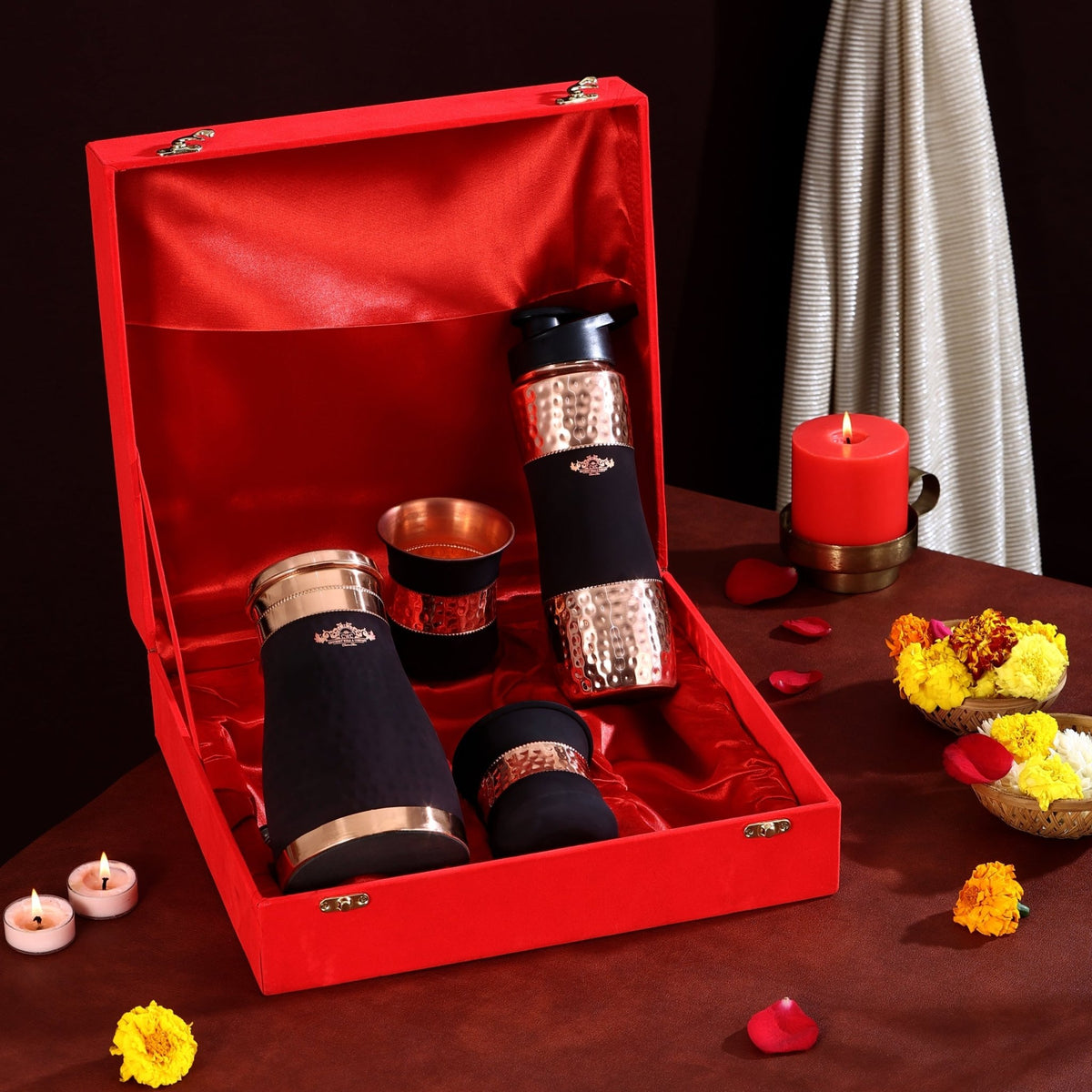 Premium Gift Set of Pure Copper Cherry Water Bottle with Jar & 2Glasses. - CROCKERY WALA AND COMPANY