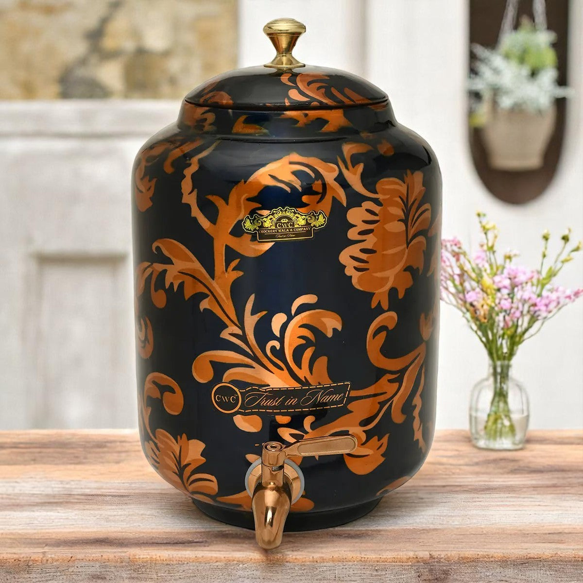 Pure Copper Pot Matka For Water Storage Printed Blue 12L Crockery Wala And Company