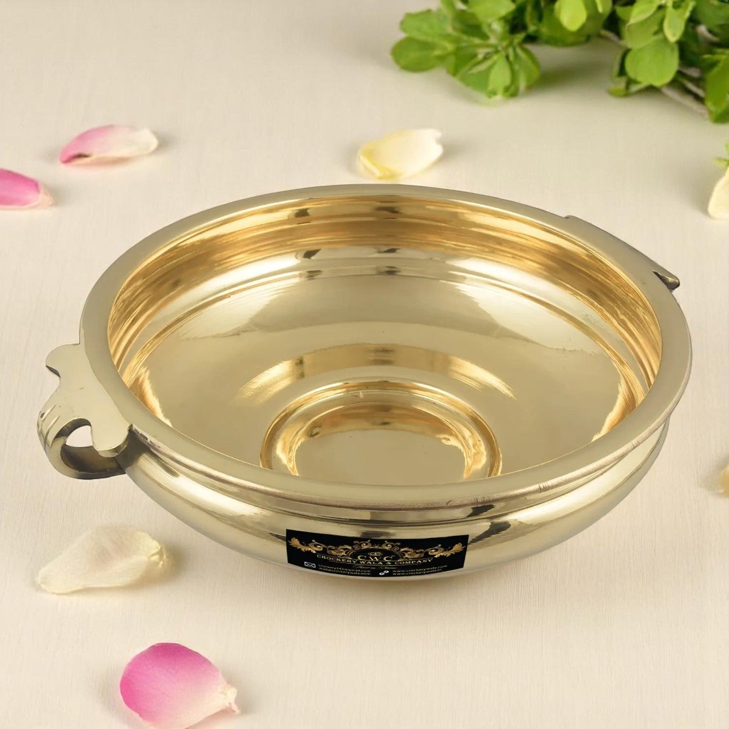 Pure Brass Cookware Decorative Bowl Center Piece Urli Pot Home Decor 12 Inch - CROCKERY WALA AND COMPANY