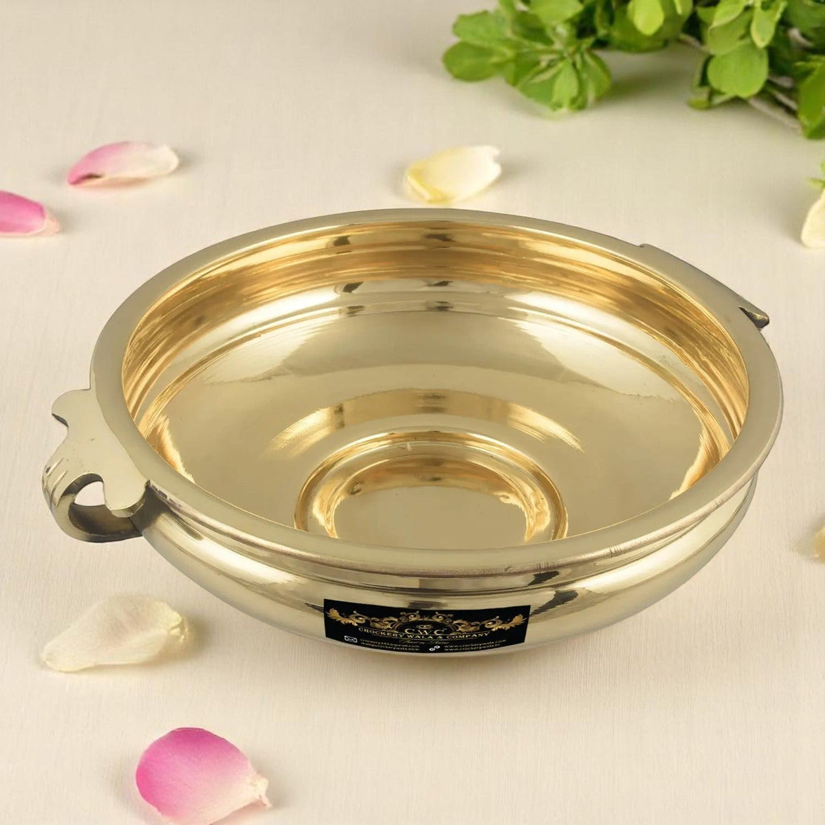 Pure Brass Cookware Decorative Bowl Center Piece Urli Pot Home Decor 12 Inch - CROCKERY WALA AND COMPANY