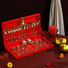 Pure Brass Cutlery Set For Gifting & Dining 27 Pcs Set - CROCKERY WALA AND COMPANY