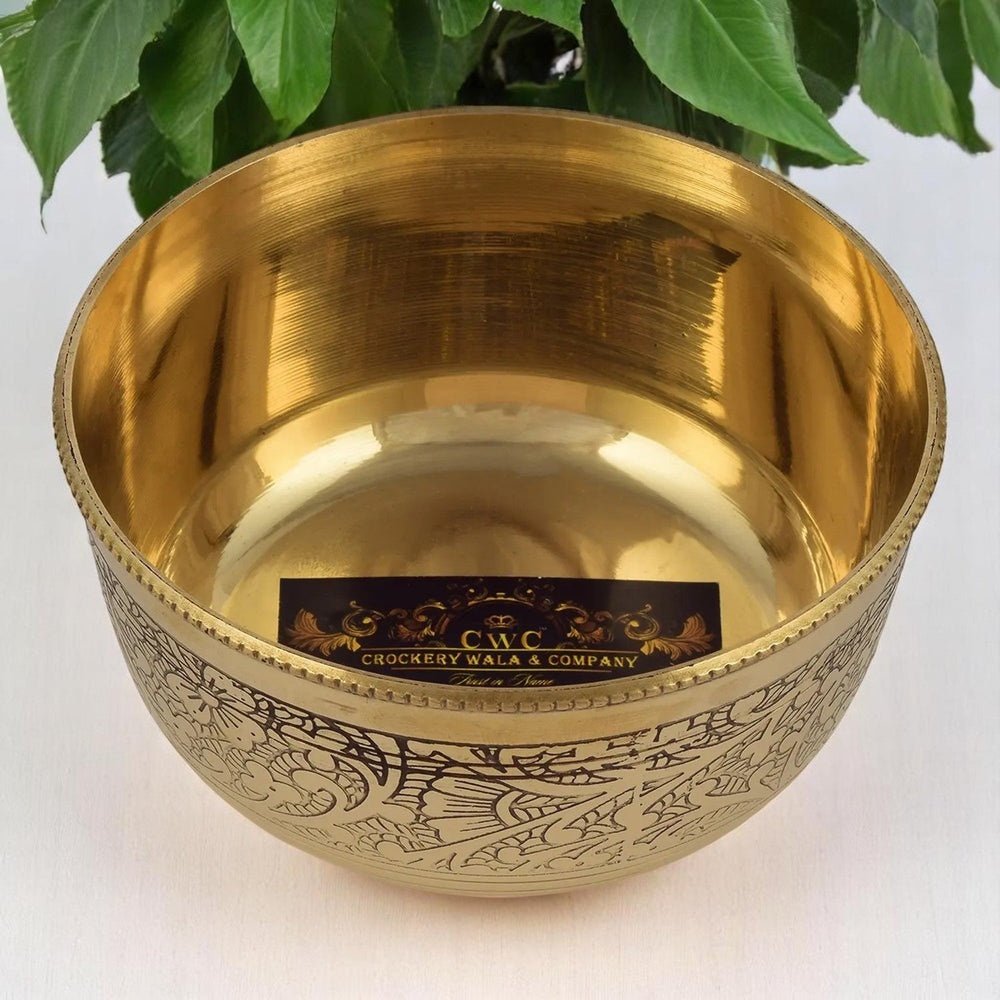 Pure Brass Embossed Flower Design Bowl Katori Dinnerware - CROCKERY WALA AND COMPANY