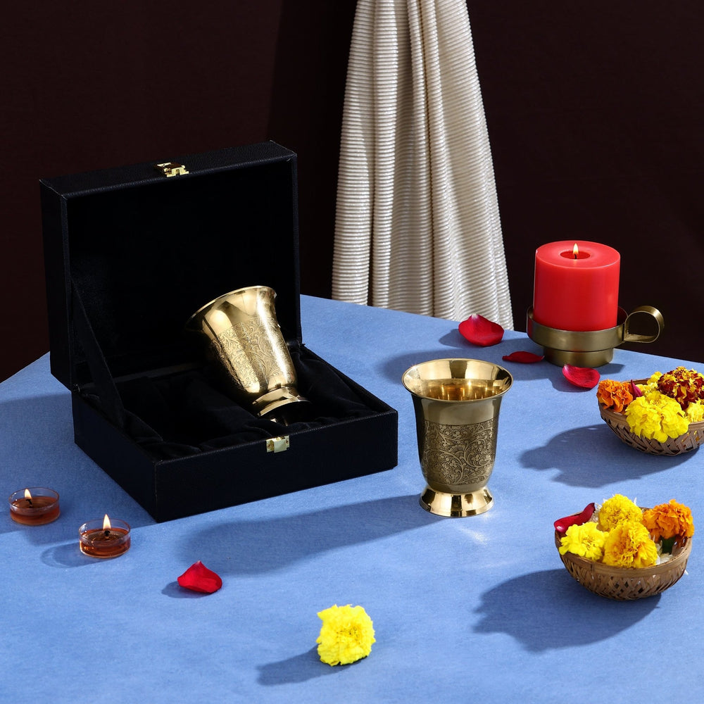 Pure Brass Flower Design Glasses - CROCKERY WALA AND COMPANY
