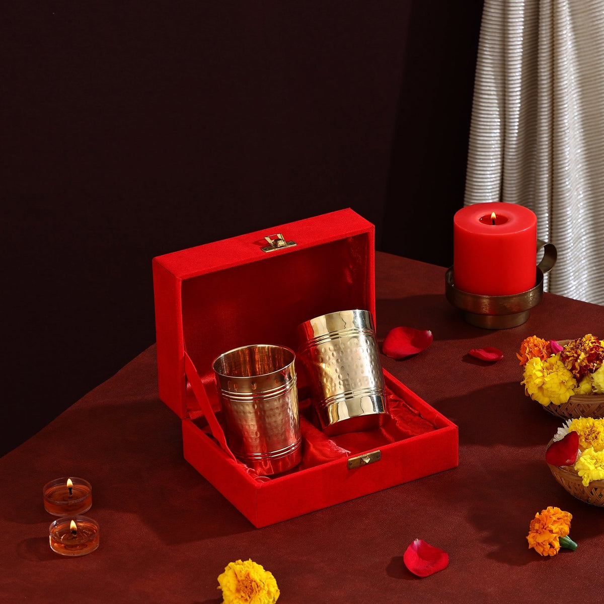 PURE BRASS HALF HAMMERED GLASSES SET - CROCKERY WALA AND COMPANY