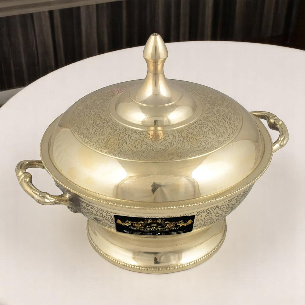 Pure Brass Maharaja Style Casserole Donga Bowl 1000ML - CROCKERY WALA AND COMPANY