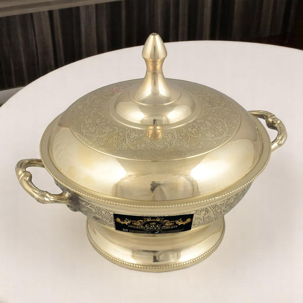 Pure Brass Maharaja Style Casserole Donga Bowl 800ML - CROCKERY WALA AND COMPANY