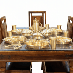 PURE BRASS PARI MATTE FINISH DINNER SET 77PCS - CROCKERY WALA AND COMPANY