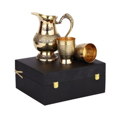 Pure Brass Premium Engraved Jug Set - CROCKERY WALA AND COMPANY