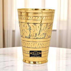 Pure Brass Punjabi Flower Embossed Lassi Glass Tumbler 375ml - CROCKERY WALA AND COMPANY