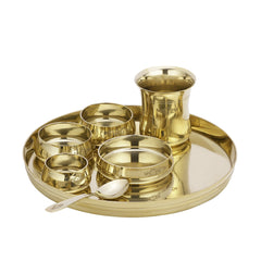 Pure Bronze Curve Shine Thali Set 8 Pcs - CROCKERY WALA AND COMPANY