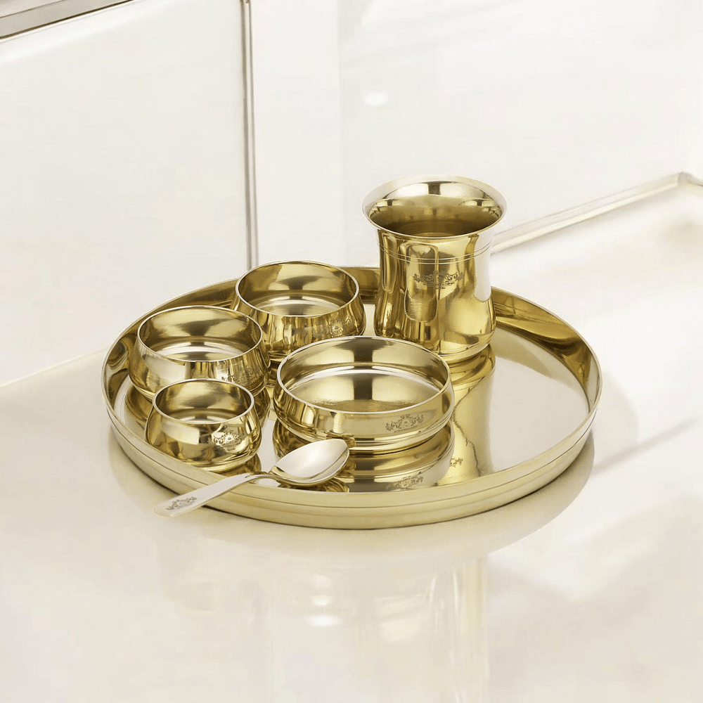 Pure Bronze Curve Shine Thali Set 8 Pcs - CROCKERY WALA AND COMPANY