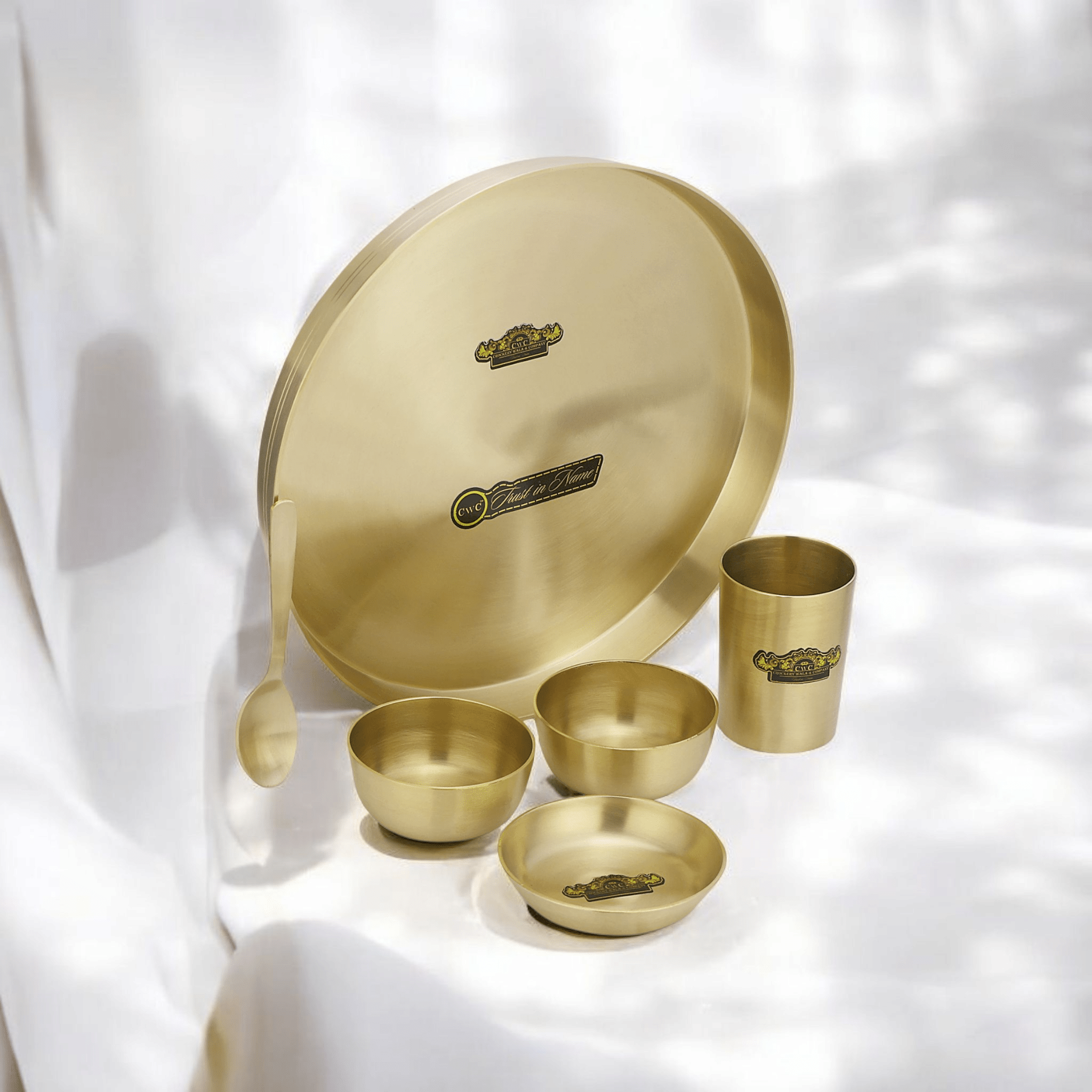 Pure Bronze Simple Matte Finish Thali Set 6 Pieces Durable Antibacterial Dinnerware 80:20 - CROCKERY WALA AND COMPANY