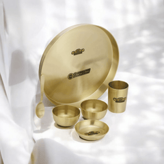 Pure Bronze Simple Matte Finish Thali Set 6 Pieces Durable Antibacterial Dinnerware 80:20 - CROCKERY WALA AND COMPANY
