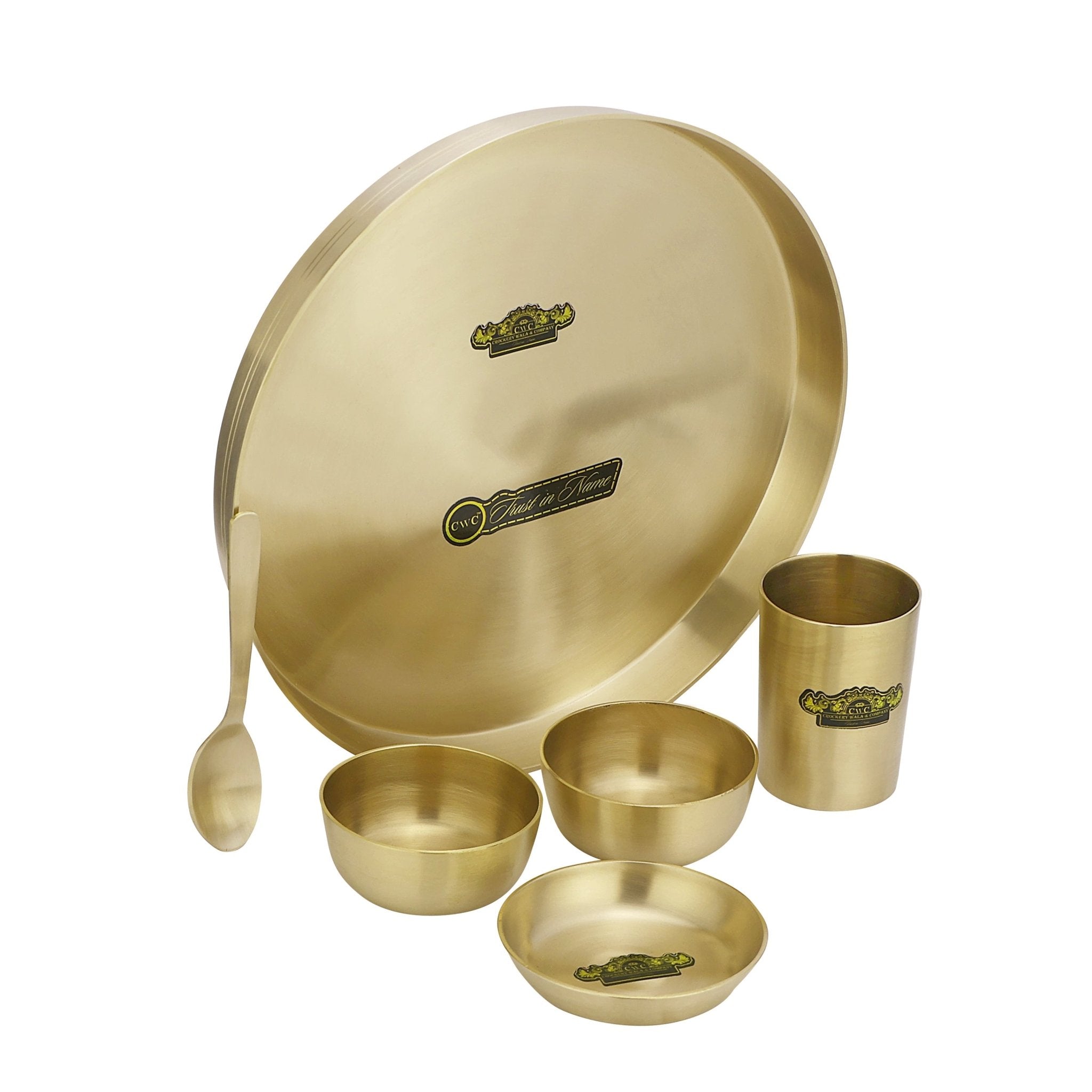 Pure Bronze Simple Matte Finish Thali Set 6 Pieces Durable Antibacterial Dinnerware 80:20 - CROCKERY WALA AND COMPANY
