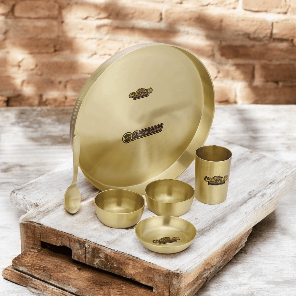 Pure Bronze Simple Matte Finish Thali Set 6 Pieces Durable Antibacterial Dinnerware 80:20 - CROCKERY WALA AND COMPANY