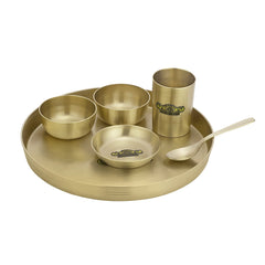 Pure Bronze Simple Matte Finish Thali Set 6 Pieces Durable Antibacterial Dinnerware 80:20 - CROCKERY WALA AND COMPANY