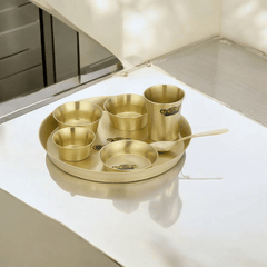 Pure Bronze Unique Matte Finish Thali Set 7 Pieces Durable Modern Design 80:20 - CROCKERY WALA AND COMPANY
