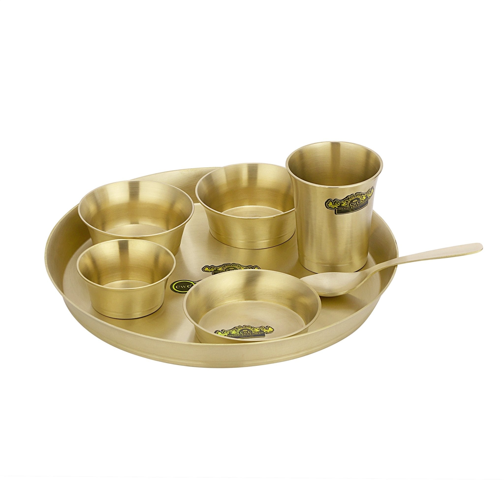 Pure Bronze Unique Matte Finish Thali Set 7 Pieces Durable Modern Design 80:20 - CROCKERY WALA AND COMPANY