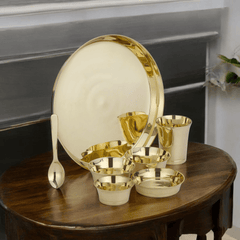 Pure Bronze Unique Shine Thali Set 7 Pieces Durable Modern Design 80:20 - CROCKERY WALA AND COMPANY
