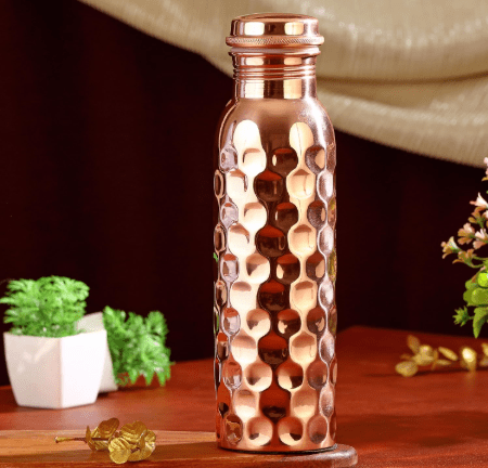 Pure Copper Bottle Diamond Finish For Water Storage 900 ML - CROCKERY WALA AND COMPANY