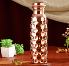 Pure Copper Bottle Diamond Finish For Water Storage 900 ML - CROCKERY WALA AND COMPANY