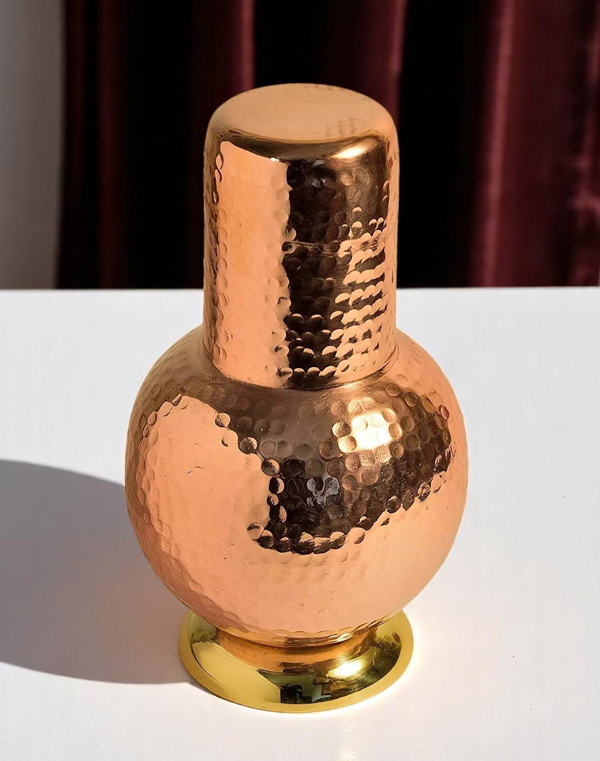Pure Copper Bottle Jar Bedside With Glass Elegant Design - CROCKERY WALA AND COMPANY