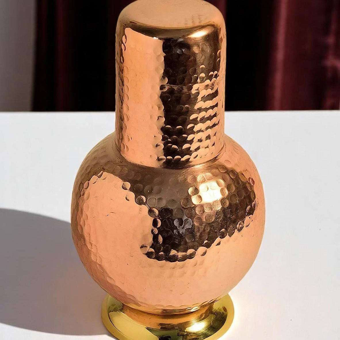 Pure Copper Bottle Jar Bedside With Glass Elegant Design - CROCKERY WALA AND COMPANY