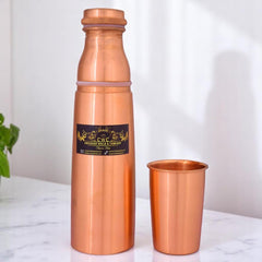 Pure Copper Bottle Mattle Finish With Glass Lid 1100 Ml - CROCKERY WALA AND COMPANY