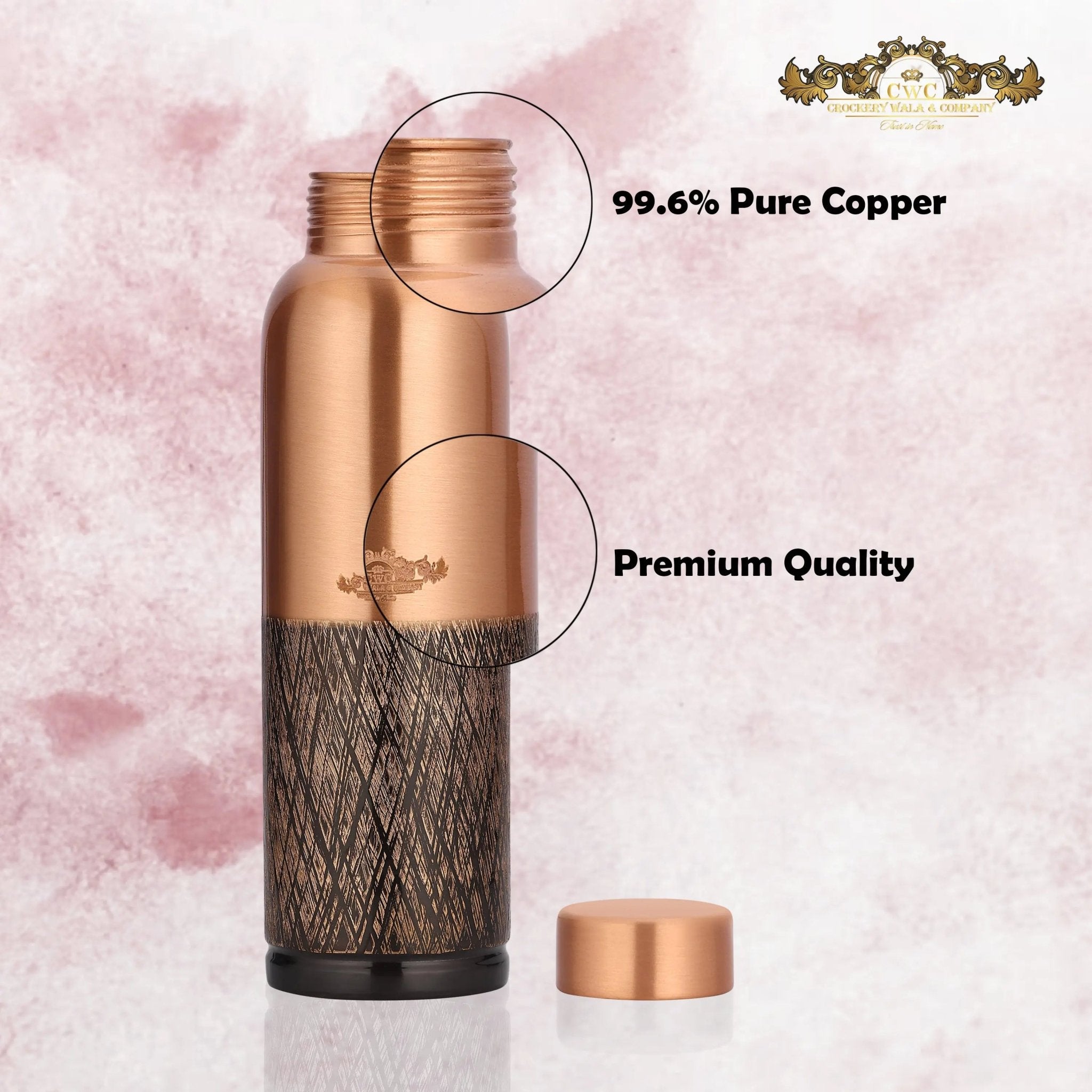 Pure Copper Bottle Vintage Half Antique Chic Hydration - CROCKERY WALA AND COMPANY