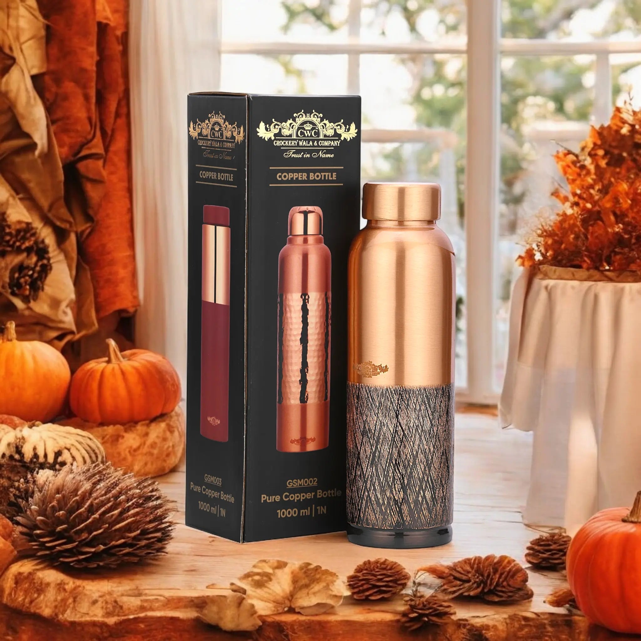 Pure Copper Bottle Vintage Half Antique Chic Hydration - CROCKERY WALA AND COMPANY