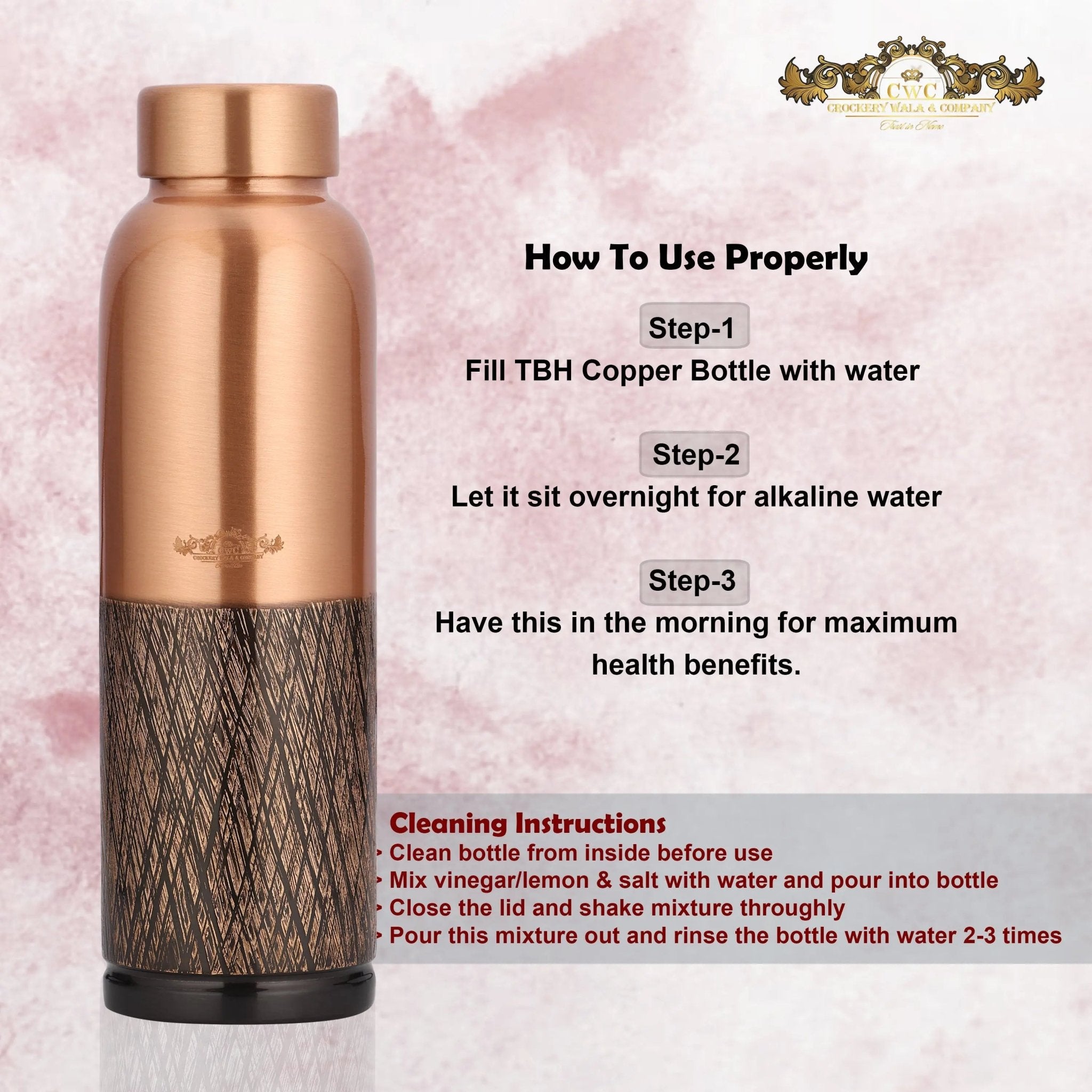 Pure Copper Bottle Vintage Half Antique Chic Hydration - CROCKERY WALA AND COMPANY