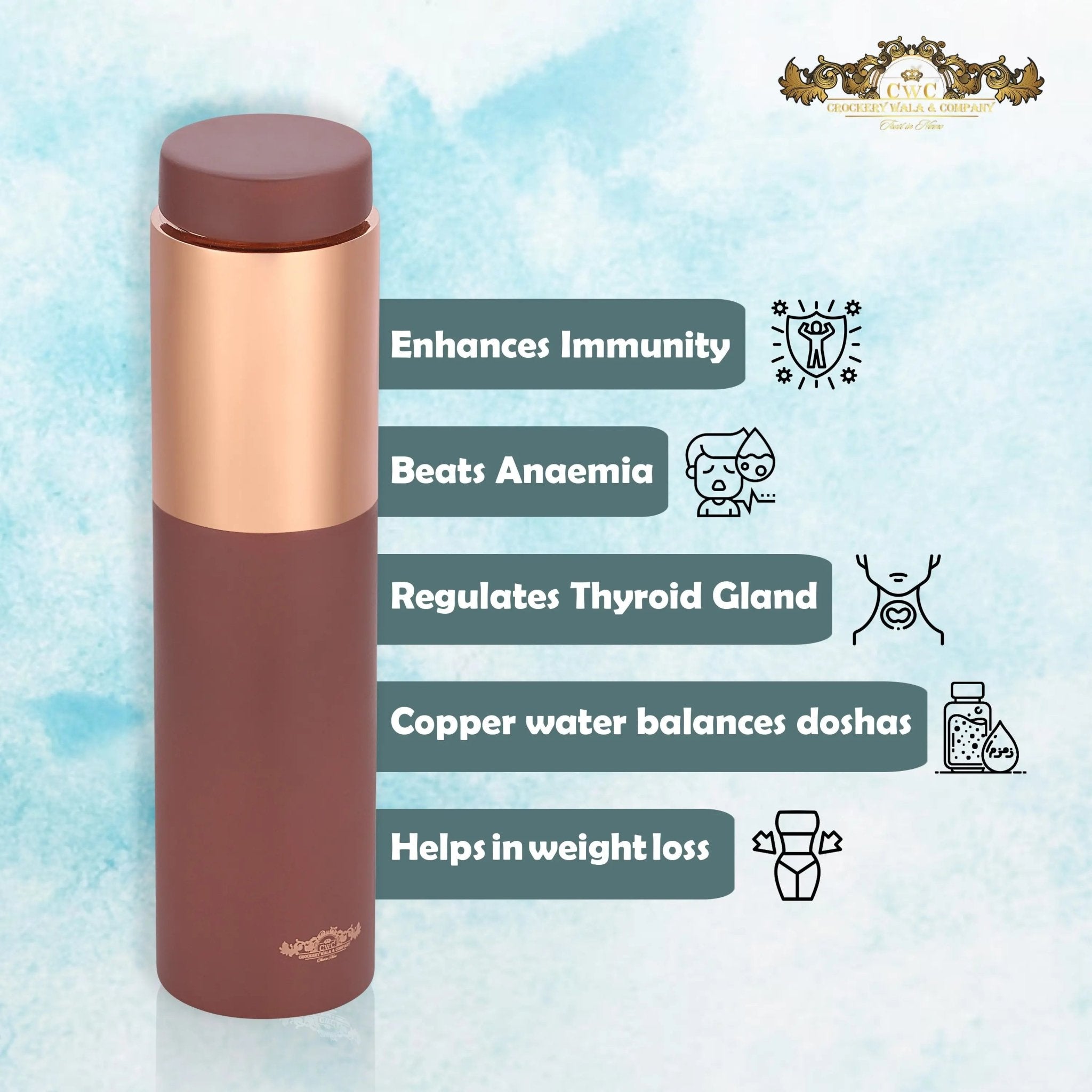 Pure Copper Bottle Vintage Half Cherry for Stylish Hydration - CROCKERY WALA AND COMPANY