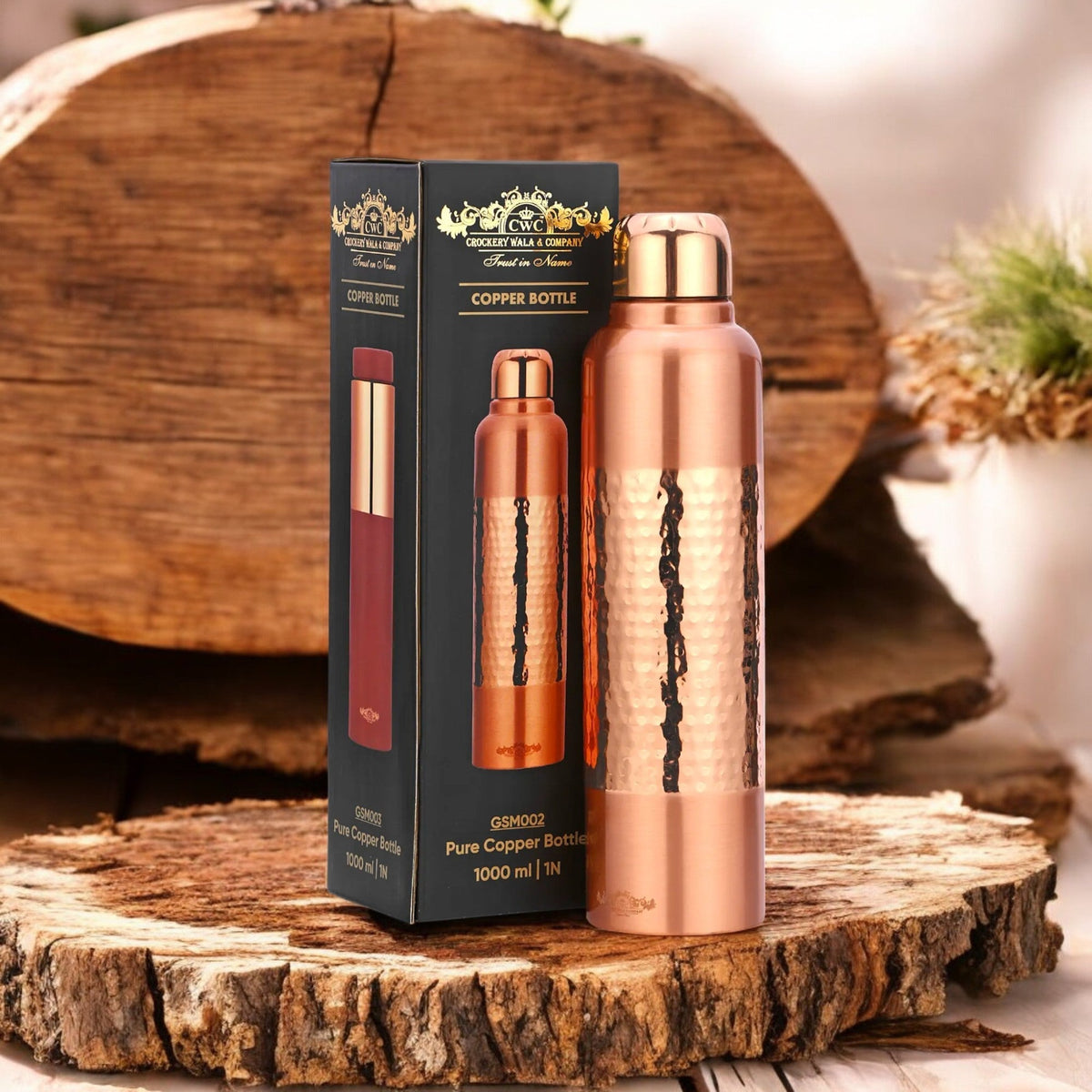 Pure Copper Bottle Vintage Half Designer for Elegant Hydration - CROCKERY WALA AND COMPANY