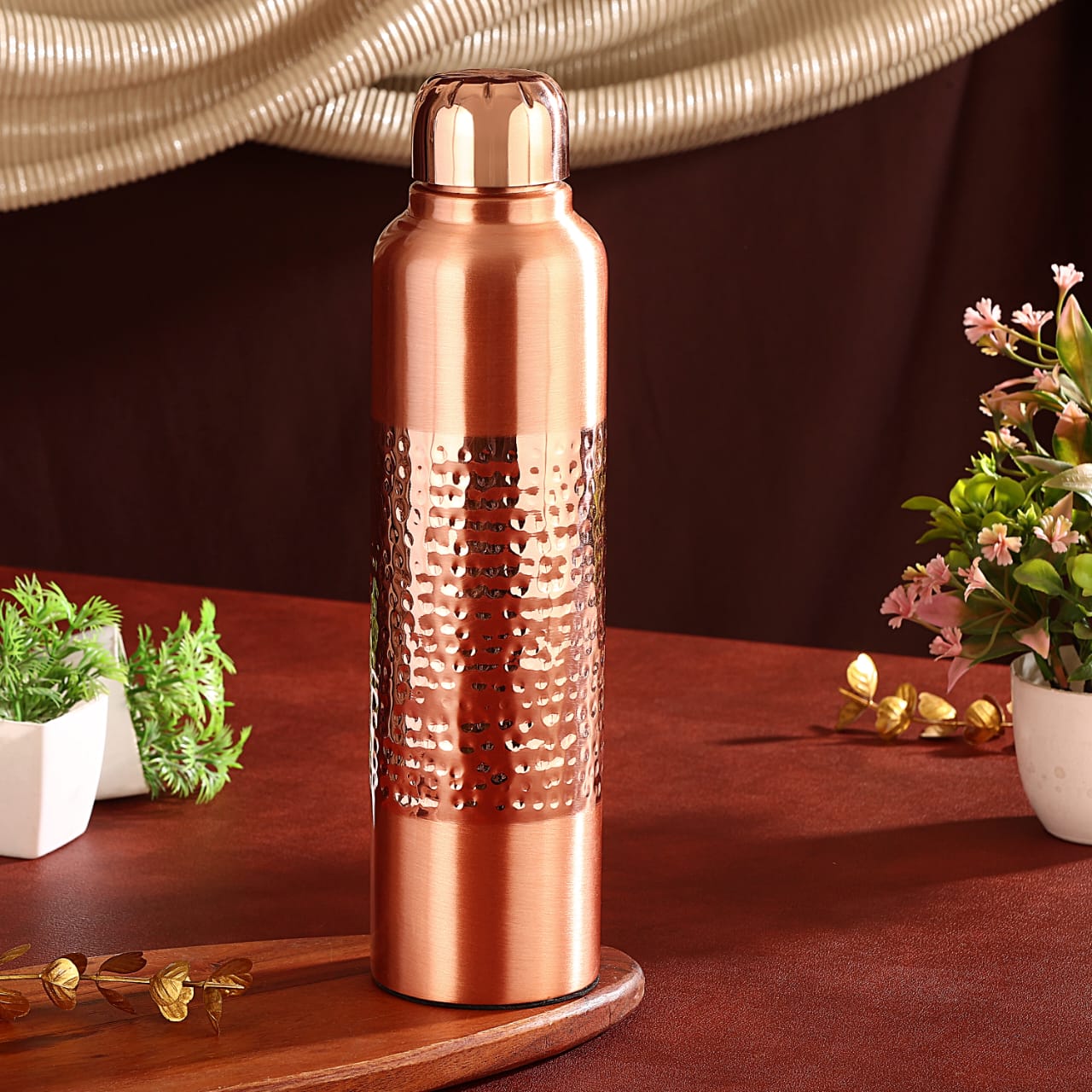 Pure Copper Bottle Vintage Half Designer for Elegant Hydration - CROCKERY WALA AND COMPANY