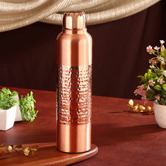 Pure Copper Bottle Vintage Half Designer for Elegant Hydration - CROCKERY WALA AND COMPANY