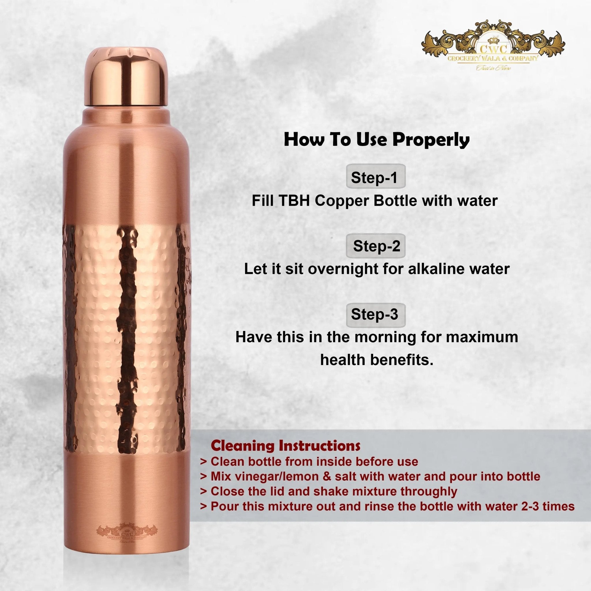 Pure Copper Bottle Vintage Half Designer for Elegant Hydration - CROCKERY WALA AND COMPANY