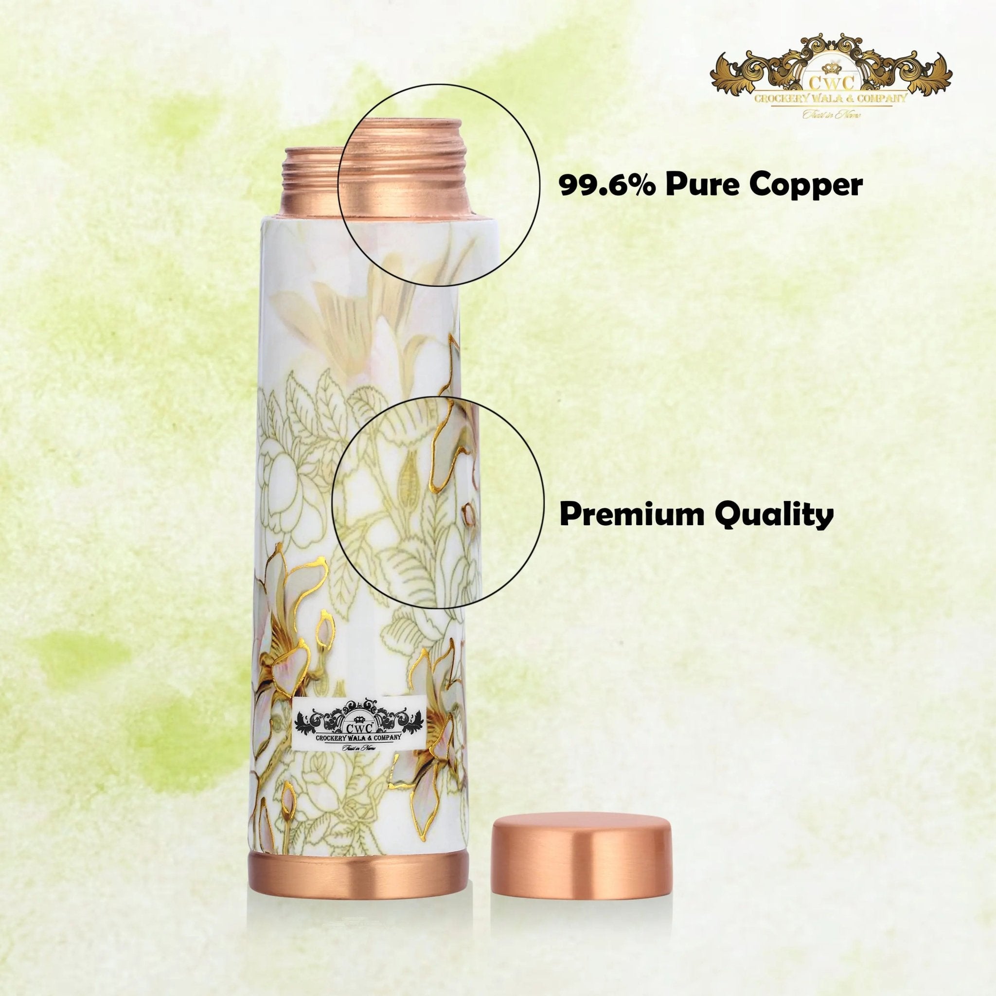 Pure Copper Bottle Vintage Meena Glossy Elegant Design - CROCKERY WALA AND COMPANY