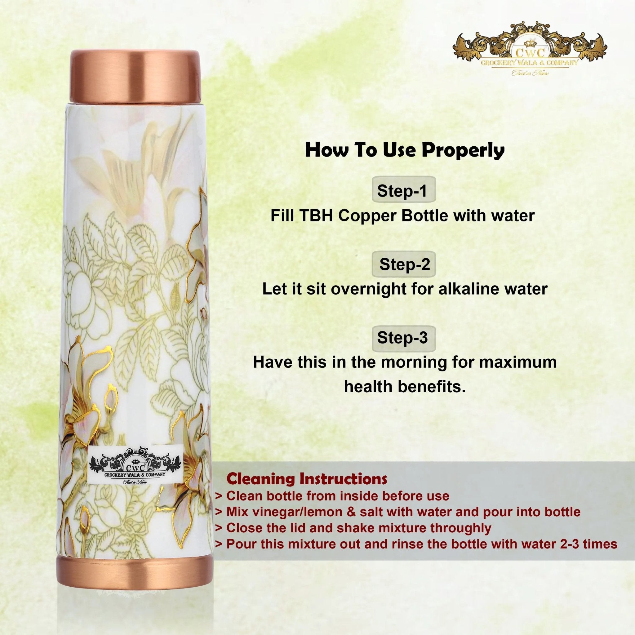 Pure Copper Bottle Vintage Meena Glossy Elegant Design - CROCKERY WALA AND COMPANY