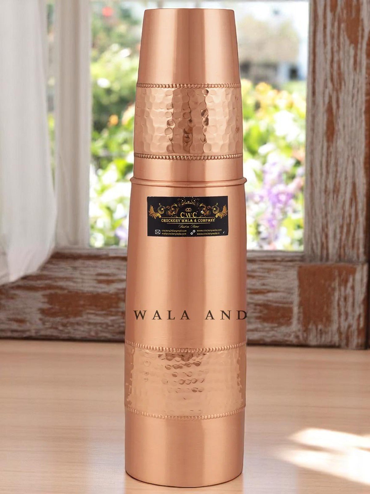 Pure Copper Bottle With Inbuilt Glass Designer Effect 1100ml - CROCKERY WALA AND COMPANY