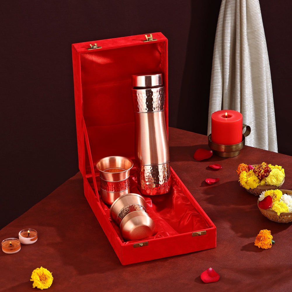 PURE COPPER CURVE DESIGNER BOTTLE SET - CROCKERY WALA AND COMPANY