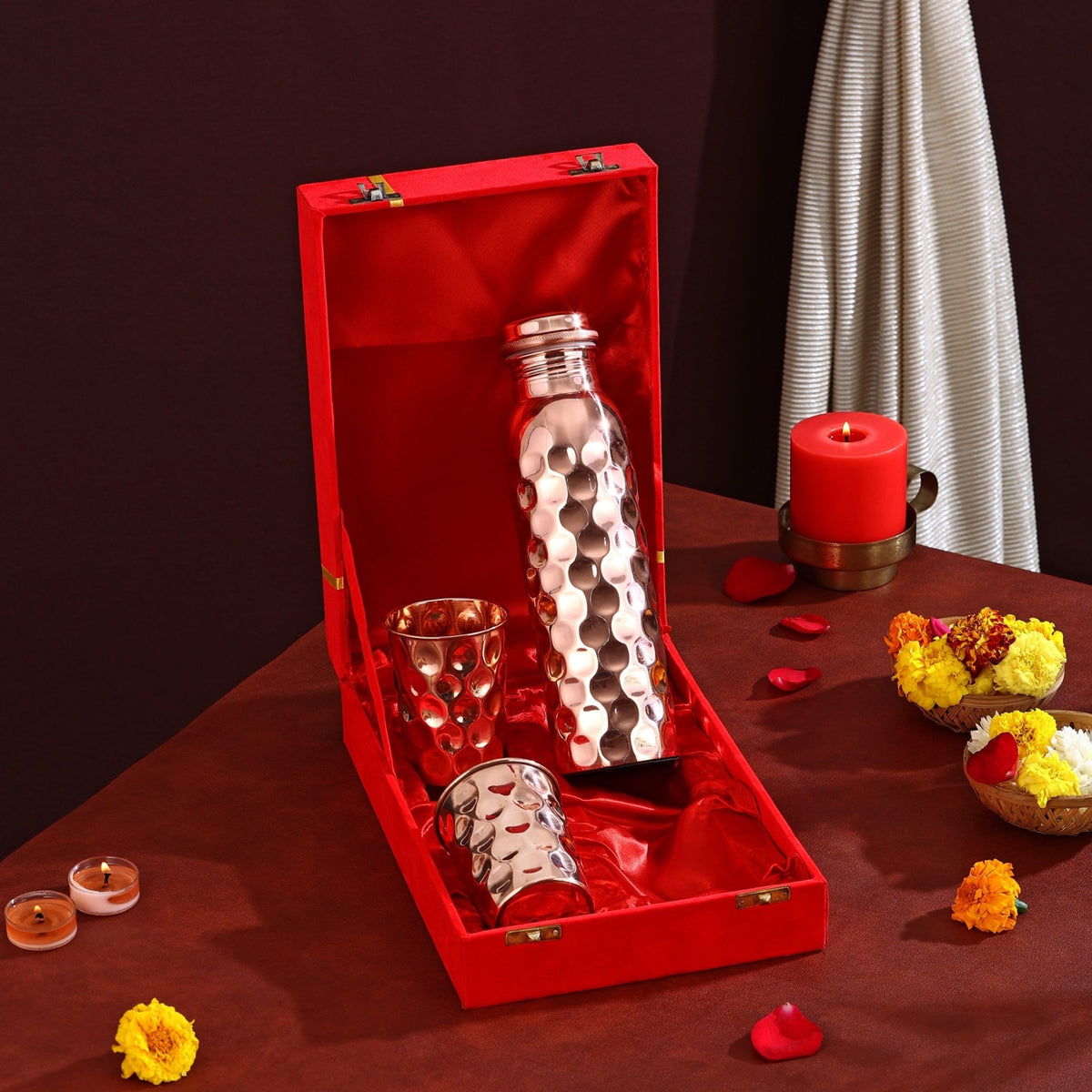 PURE COPPER DAIMOND DESIGN WATER BOTTLE SET - CROCKERY WALA AND COMPANY