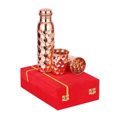 PURE COPPER DAIMOND DESIGN WATER BOTTLE SET - CROCKERY WALA AND COMPANY