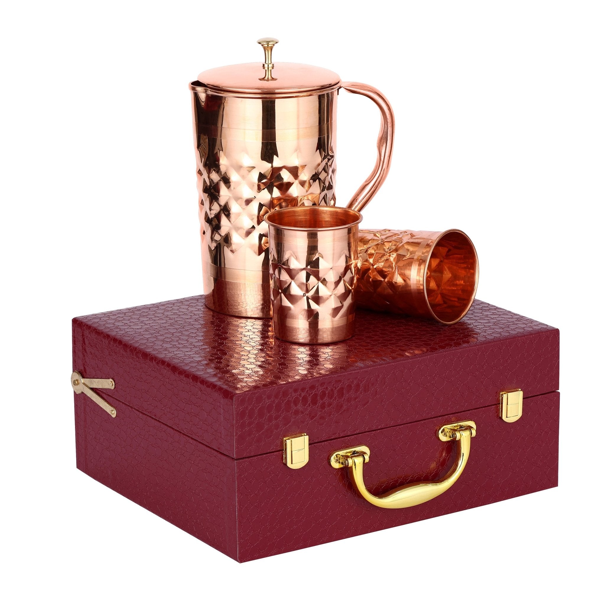 Pure Copper Daimond Jug Set - CROCKERY WALA AND COMPANY