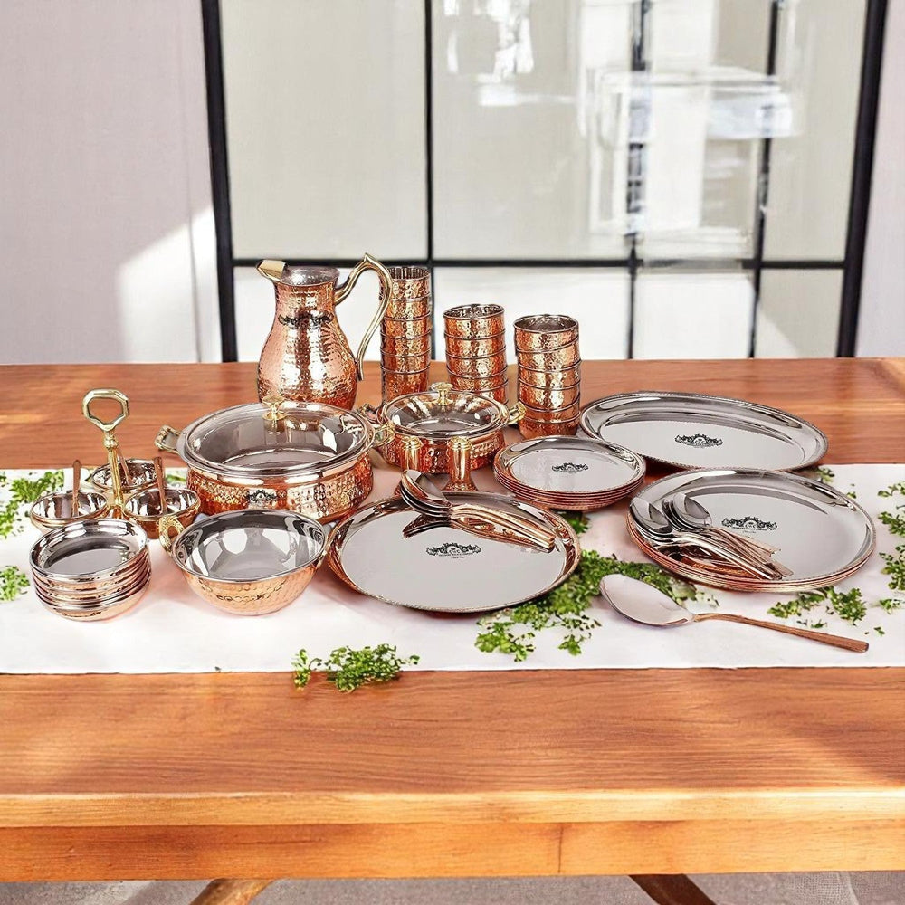Pure Copper Dinner Set 63 Pcs Maharaja Look for Elegant Dining - CROCKERY WALA AND COMPANY